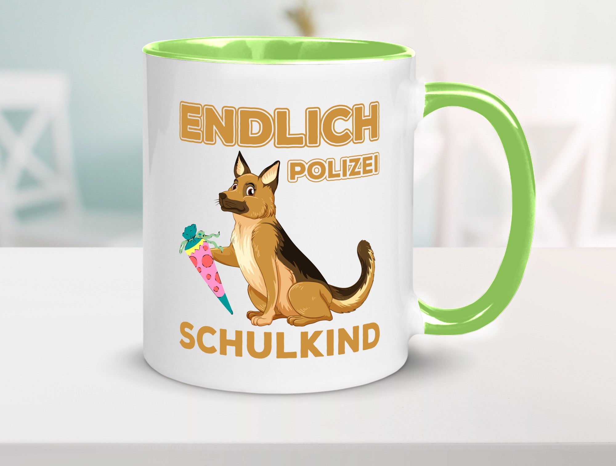 Endlich Schulkind | Tasse Einschulung Polizei Hund lustiger Spruch Geschenk