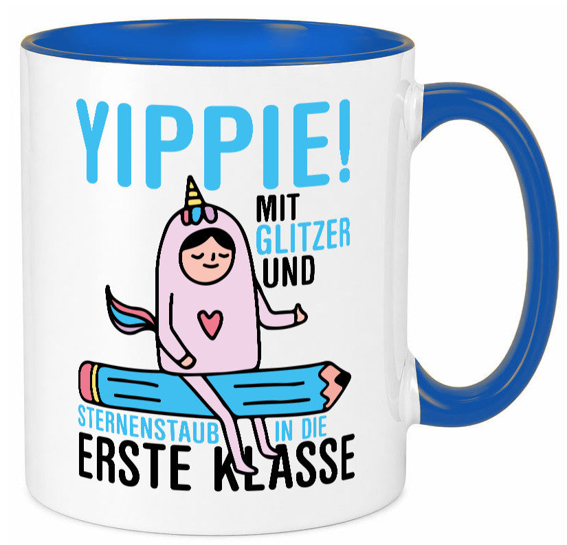 Mit Glitzer und Sternenstaub | Einschulung Einhorn lustiger Spruch Geschenk Tasse