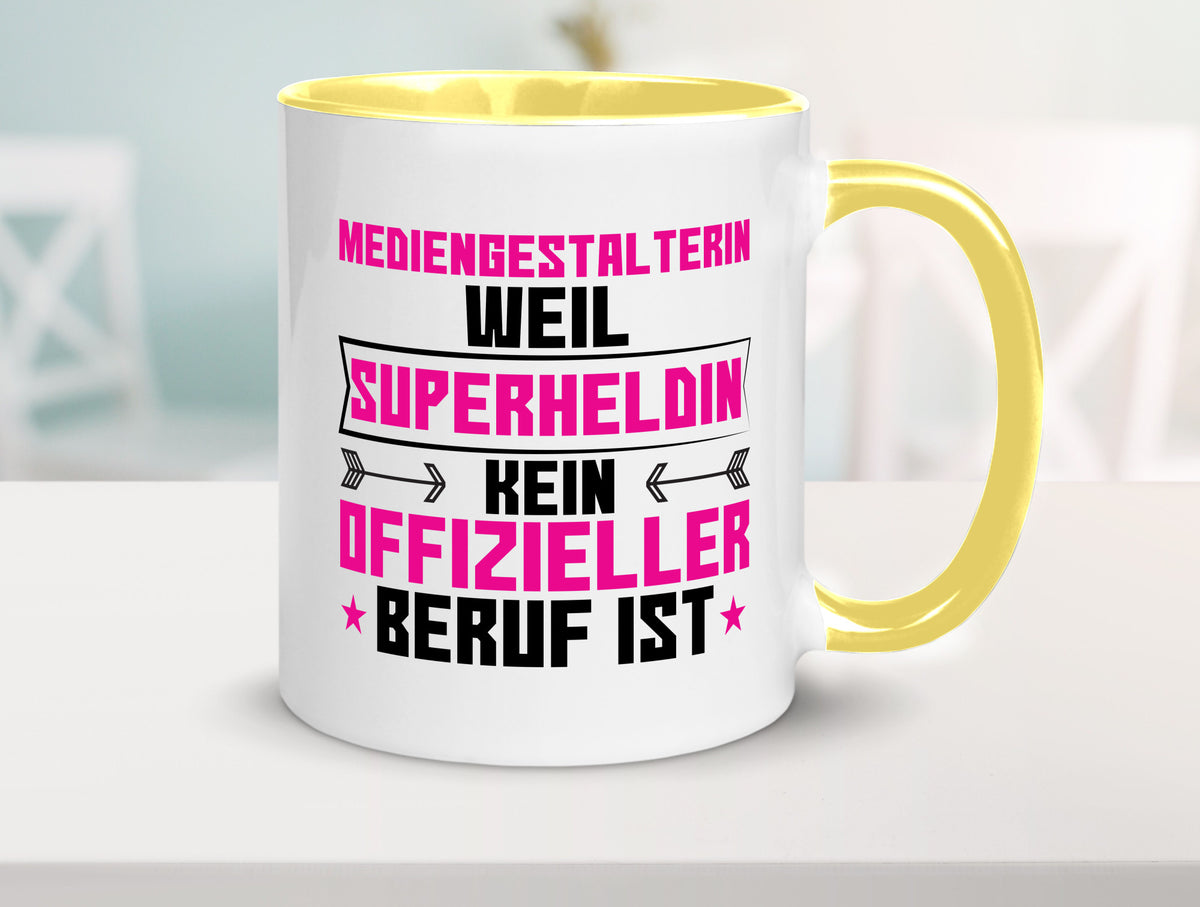 Superheldin Mediengestalterin | Medien lustiger Spruch Geschenk Humor Tasse