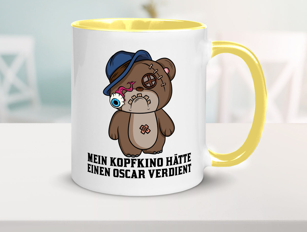 Mein Kopfkino hätte Oscar verdient | kaputter Bär Comic lustiger Spruch Tasse