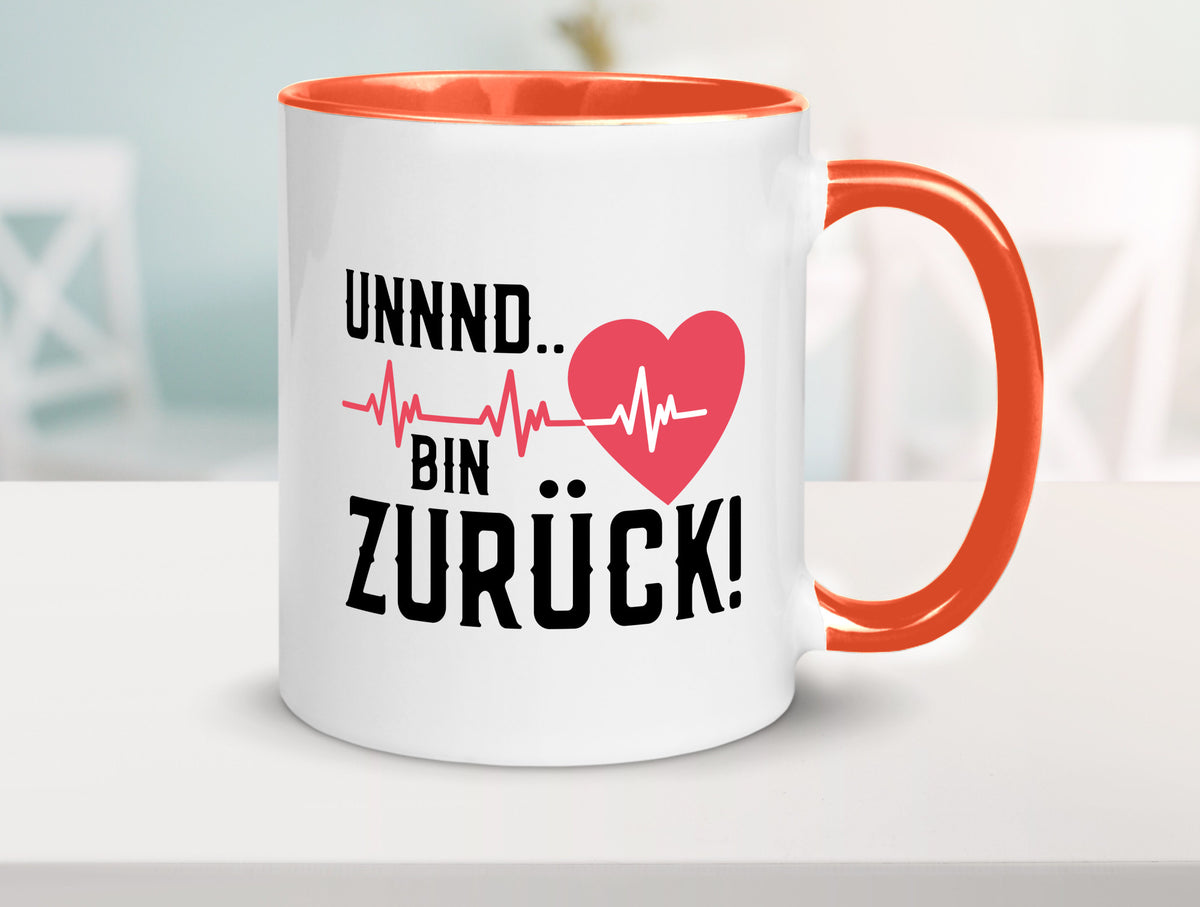 Bin zurück | Herzschlag Reanimation Puls Arzt Klinik Geschenk Humor Tasse
