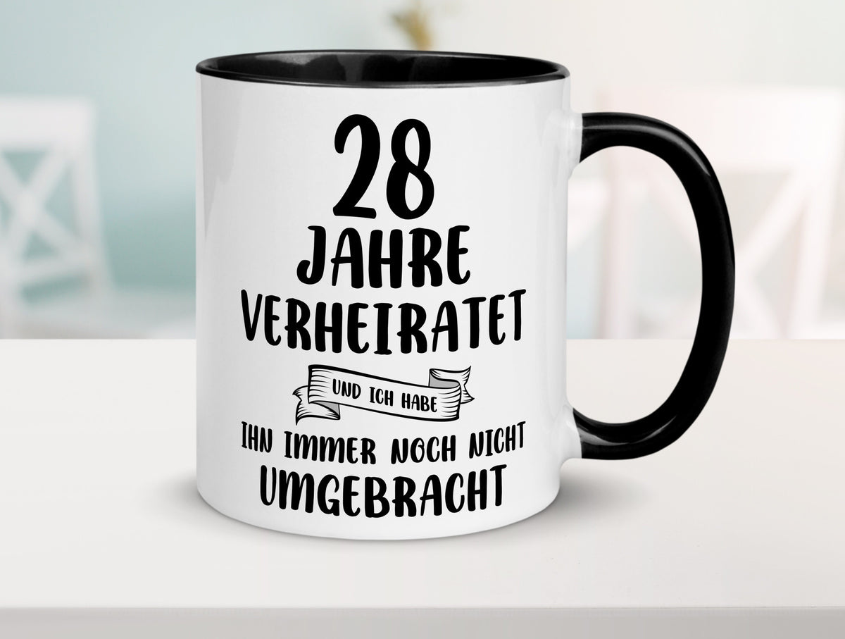 28 Jahre Verheiratet, immer noch am Leben! Geschenkidee Humor Tasse