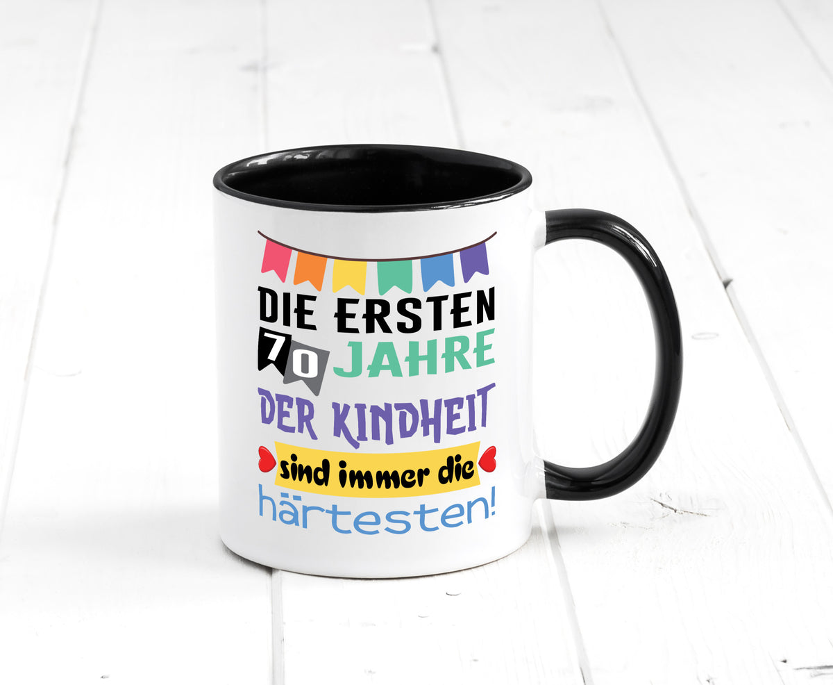 Die ersten 70 Jahre der Kindheit | 70. Geburtstag Rentner Humor Ruhestand Tasse