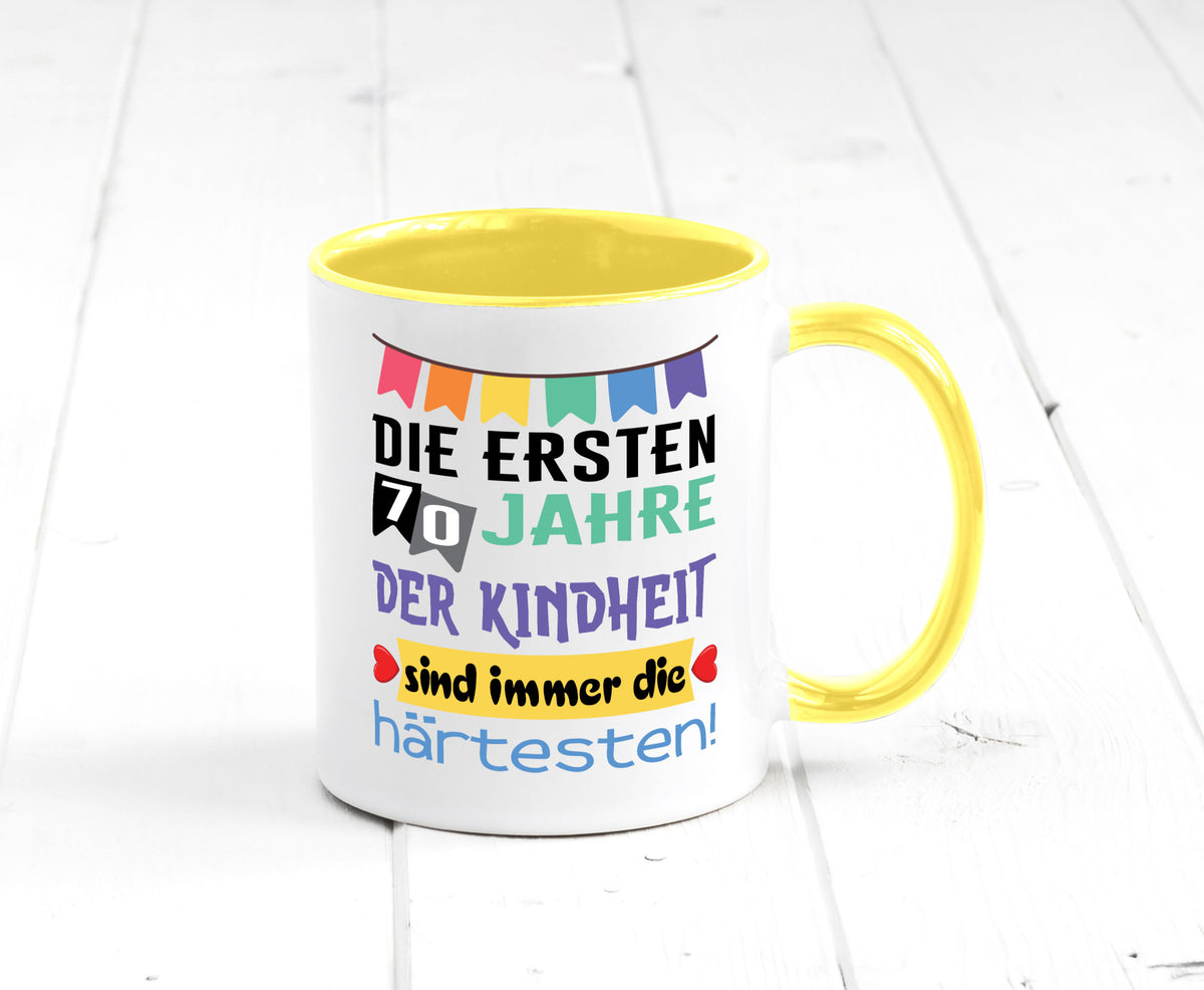 Die ersten 70 Jahre der Kindheit | 70. Geburtstag Rentner Humor Ruhestand Tasse