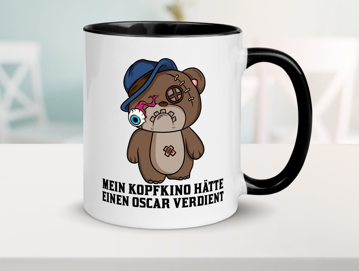 Mein Kopfkino hätte Oscar verdient | kaputter Bär Comic lustiger Spruch Tasse