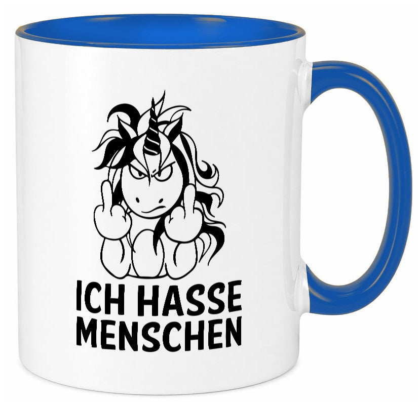Ich hasse Menschen | Einhorn Stinkefinger lustig Humor Geschenkidee Geschenk Tasse