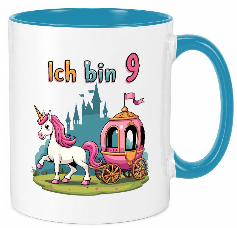9. Geburtstag | Prinzessin in Kutsche Einhorn Geschenkidee Humor Tasse