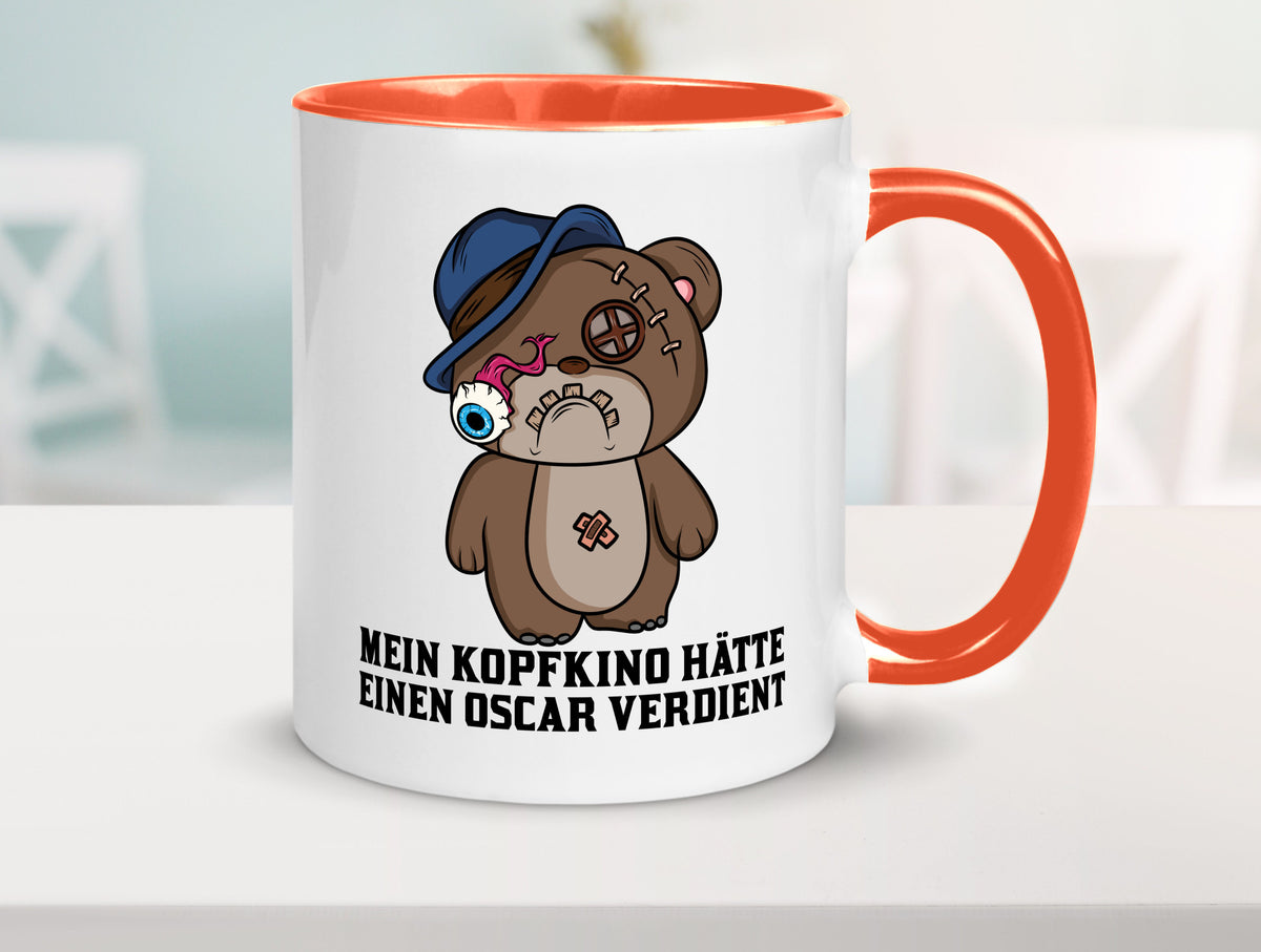 Mein Kopfkino hätte Oscar verdient | kaputter Bär Comic lustiger Spruch Tasse