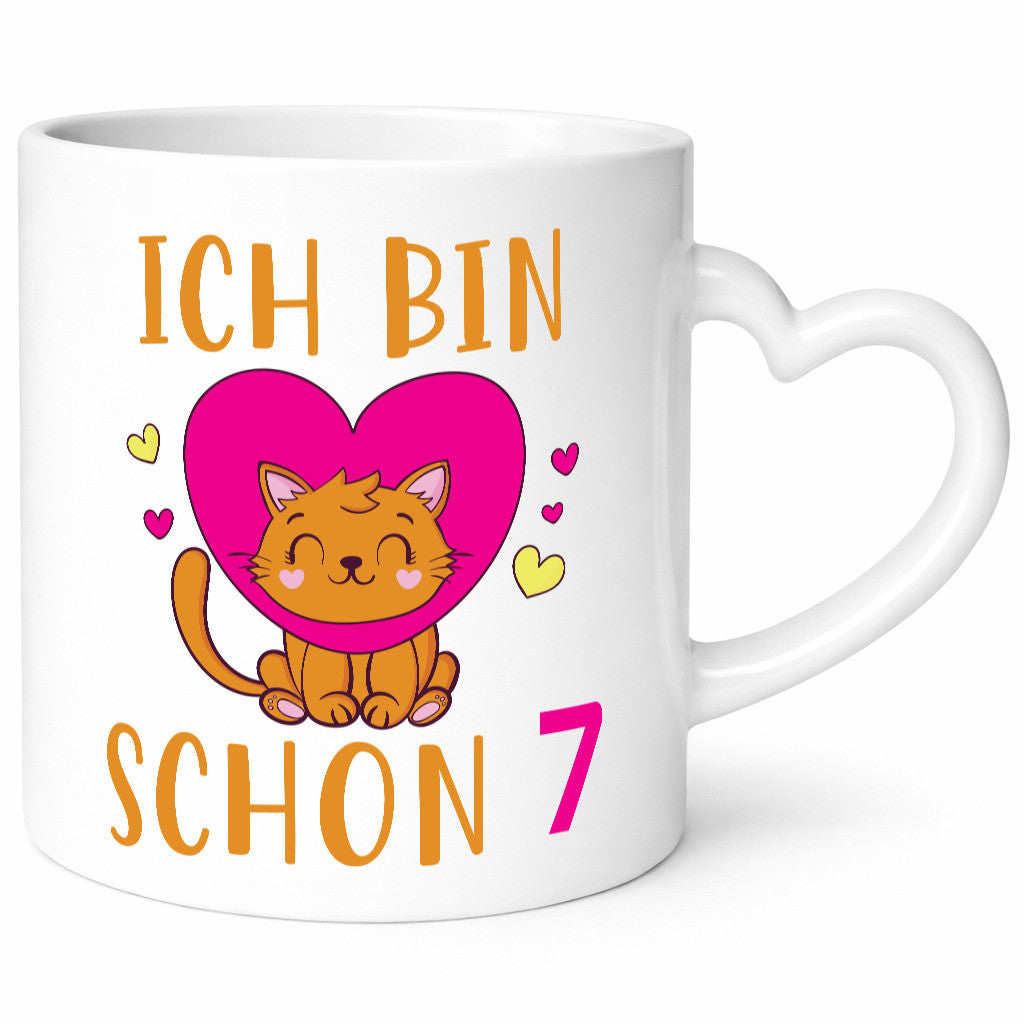 Ich bin schon 7 | Katze Herzchen Geschenkidee Tierliebhaber Humor Tasse