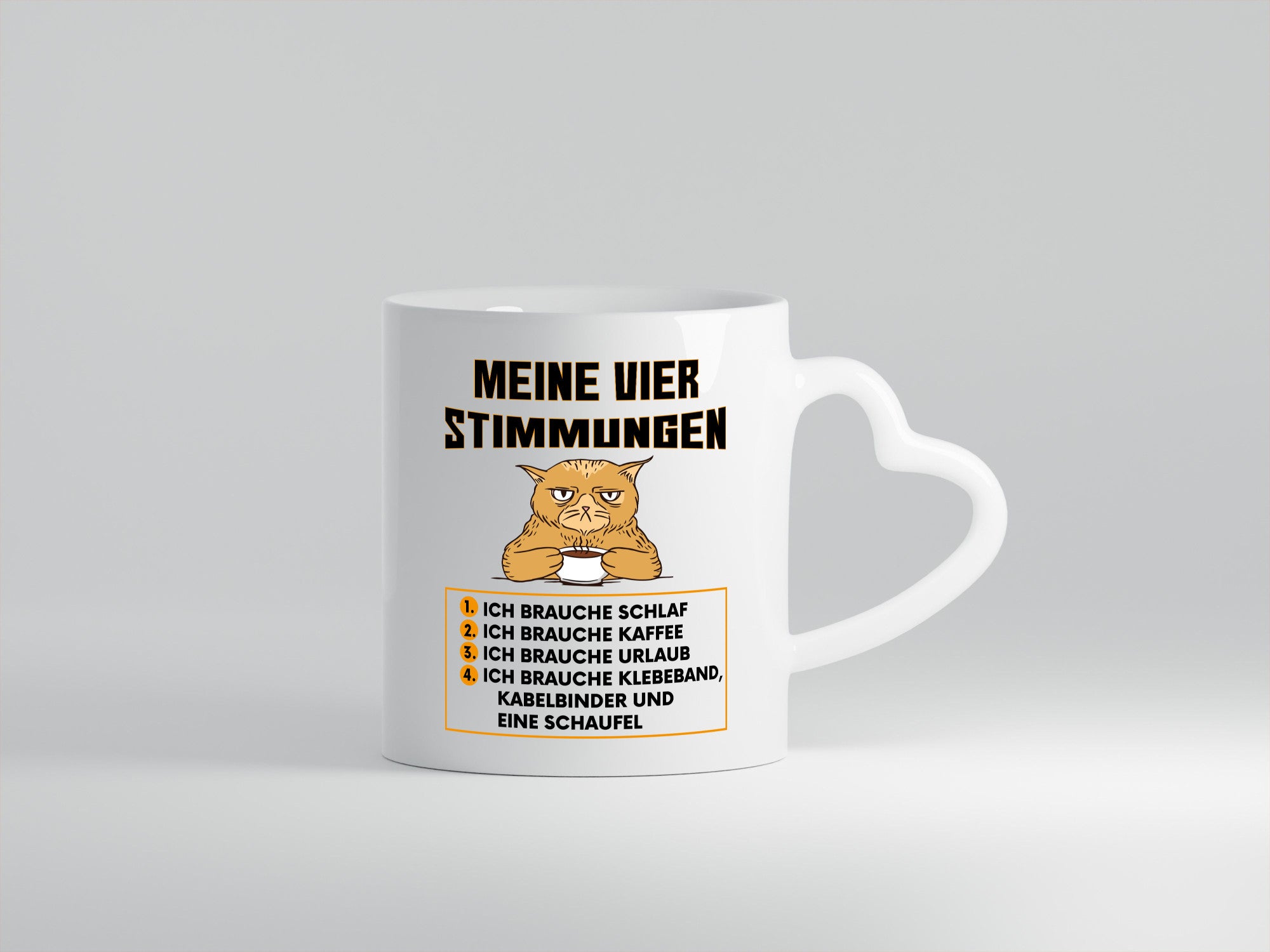 Meine vier Stimmungen | Spruch Humor müde Urlaub Geschenkidee Tasse