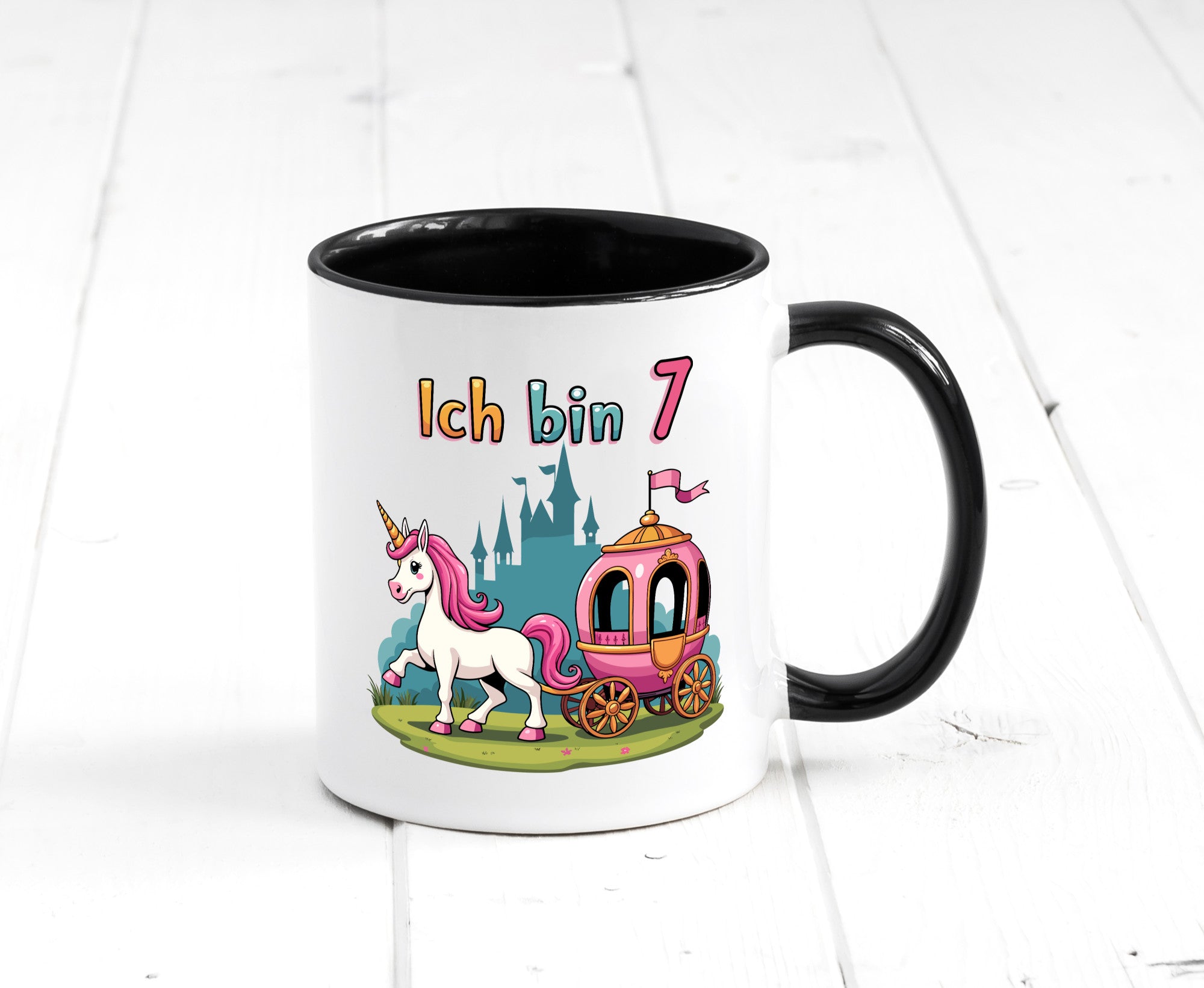 7. Geburtstag | Prinzessin in Kutsche Einhorn lustiger Spruch Geschenk