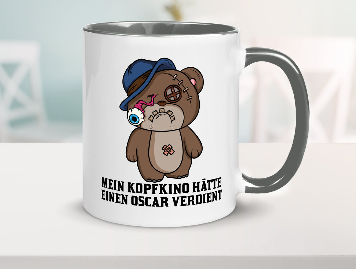 Mein Kopfkino hätte Oscar verdient | kaputter Bär Comic lustiger Spruch Tasse