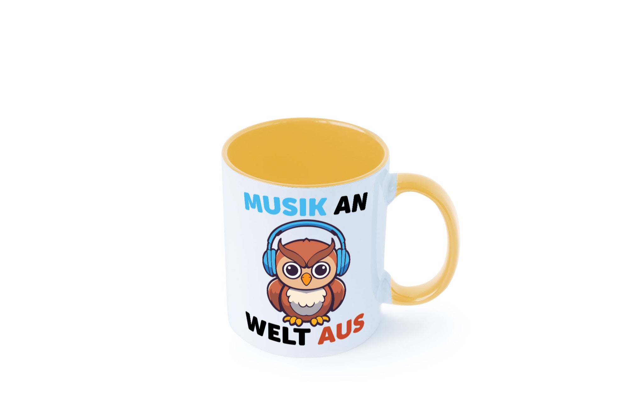 Musik an Welt aus | Eule hört lustiger Spruch Geschenk Humor Geschenkidee Tasse