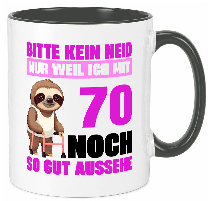 70. Geburtstag | Bitte kein neid Faultier 70 Jahre v2 Humor Geschenkidee Tasse