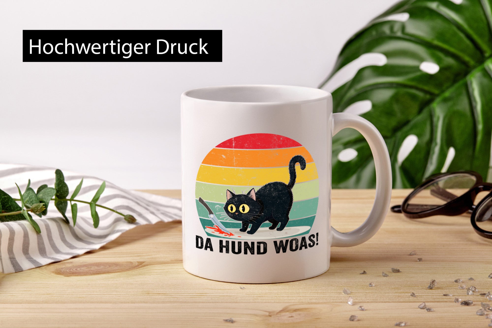 Da Hund woas | Retro böse Katze mit Messer Humor Tierliebhaber Geschenkidee