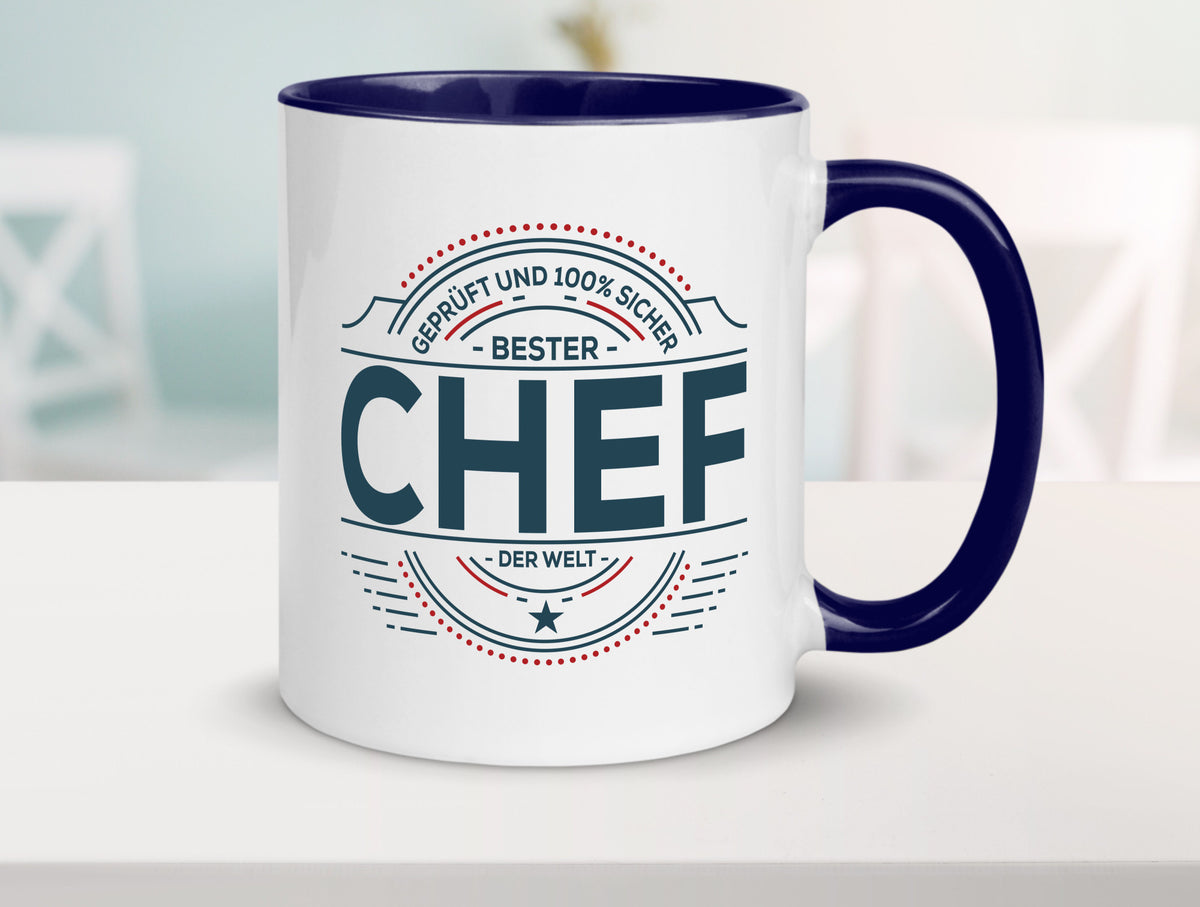 Geprüft und sicher: Chef | Führungskraft Vorgesetzter lustig Arbeit Kollegen Tasse