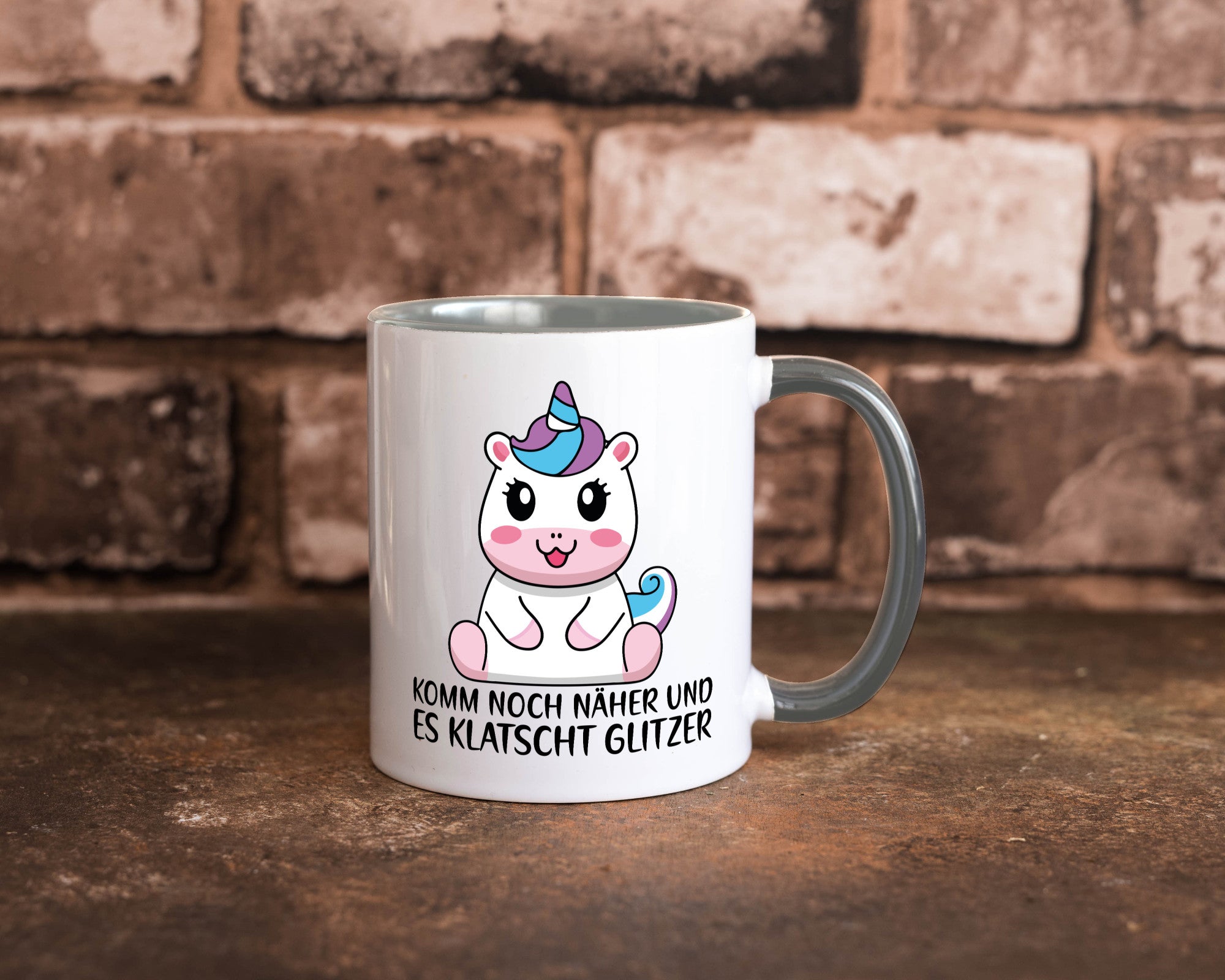 Komm näher und es klatscht Glitzer | Humor Einhorn Geschenkidee Tasse