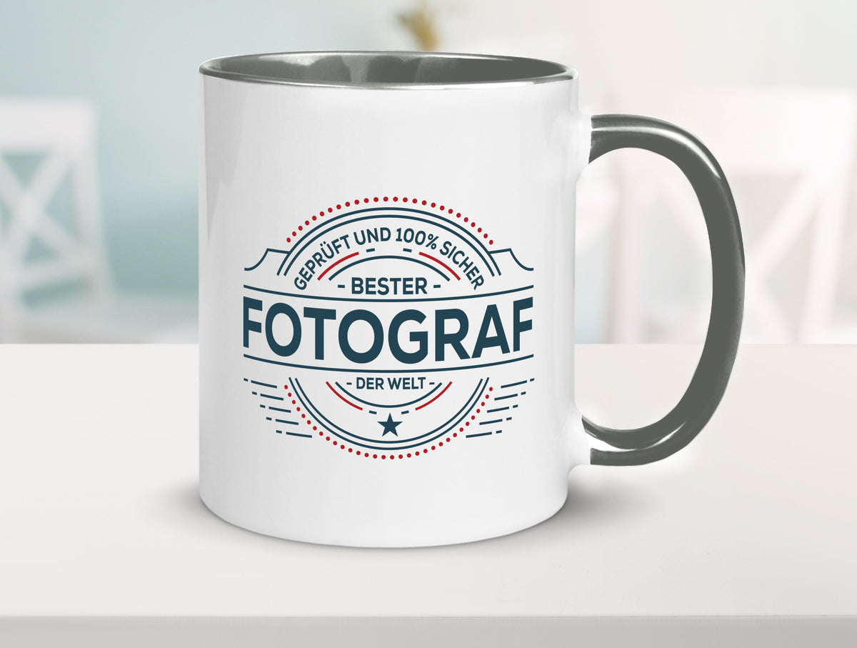 Geprüft und sicher: Fotograf | Fotografie Kamera Humor Geschenkidee Tasse
