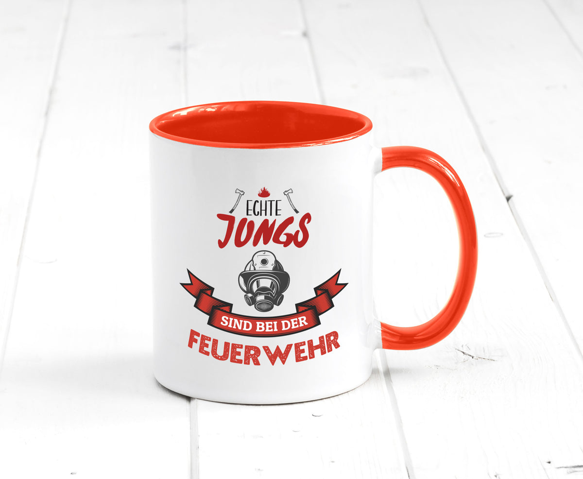 Echte Jungs sind bei der Feuerwehr | Feuerwehrmann lustiger Spruch Geschenk Tasse