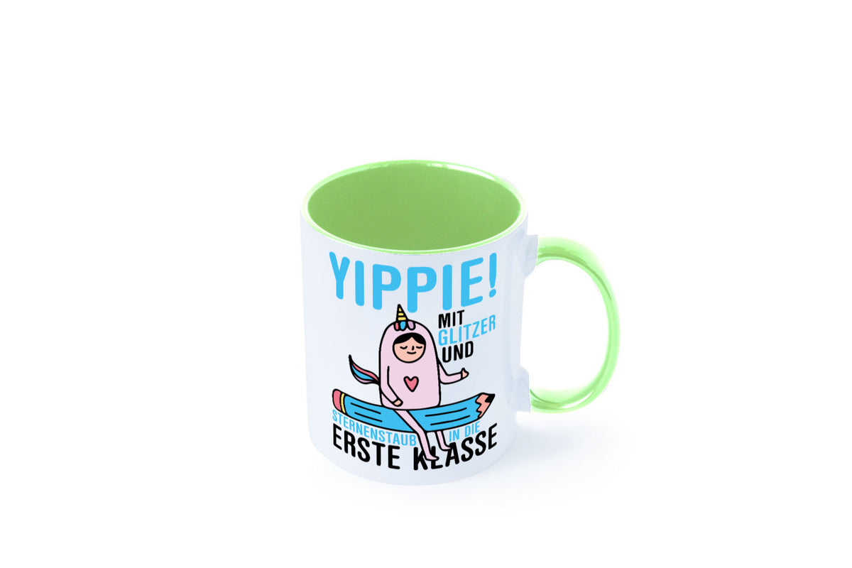 Mit Glitzer und Sternenstaub | Einschulung Einhorn lustiger Spruch Geschenk Tasse