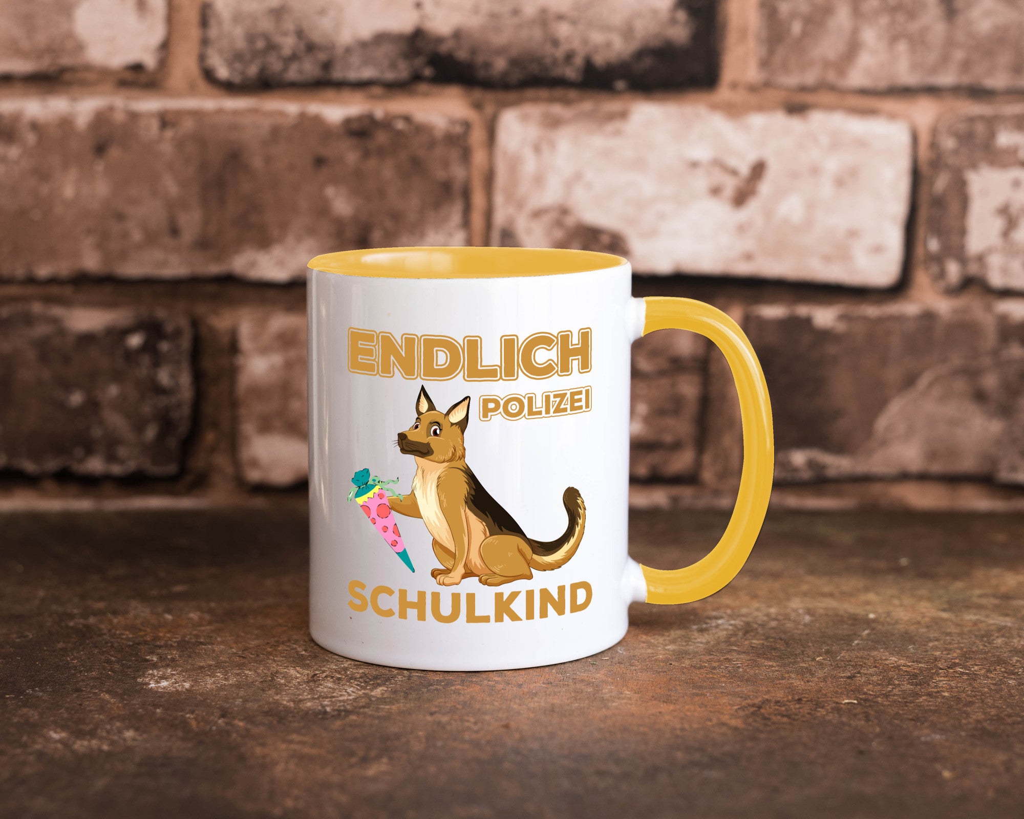 Endlich Schulkind | Tasse Einschulung Polizei Hund lustiger Spruch Geschenk