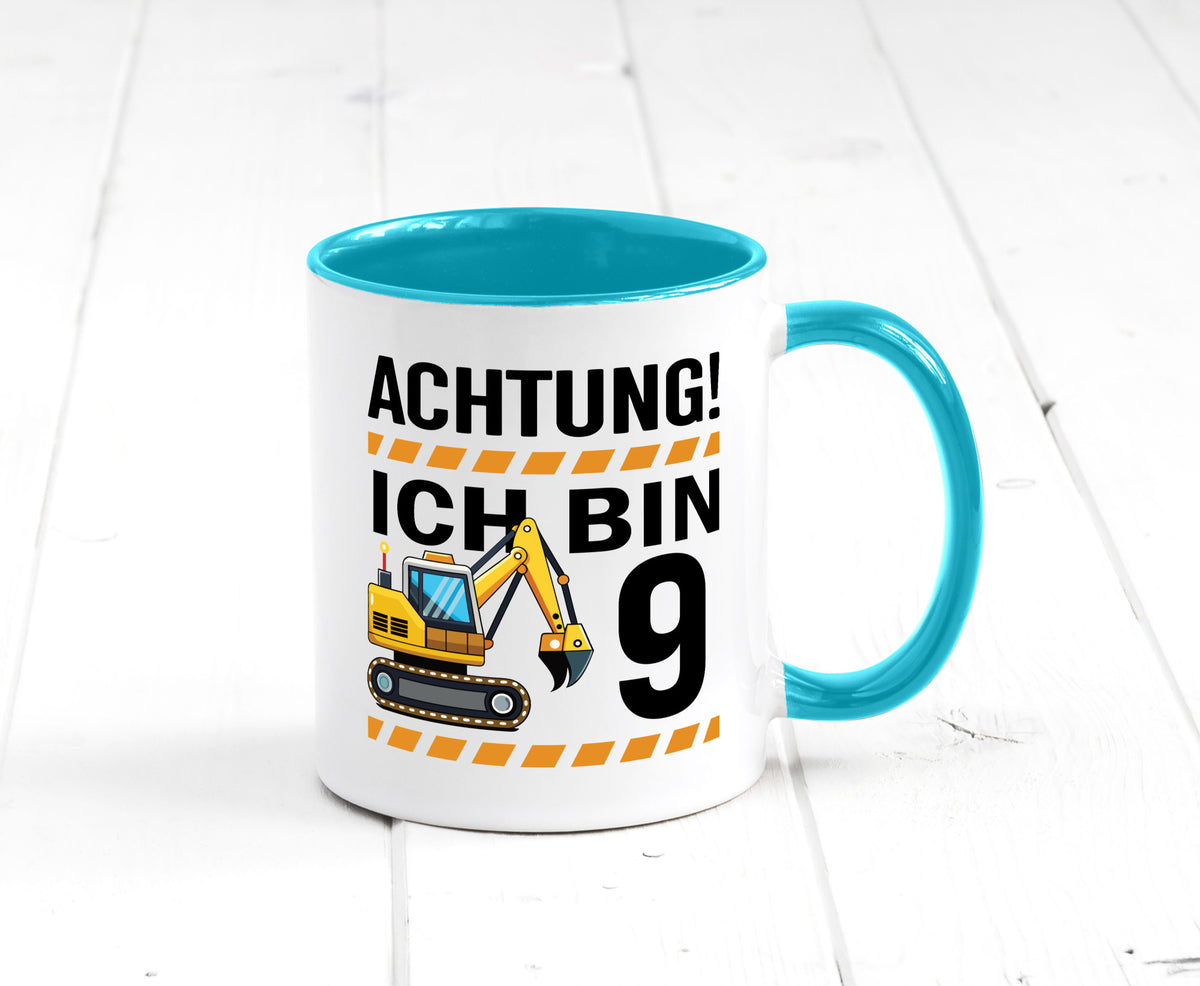 9 Geburtstag Ich bin | Bagger Junge lustiger Spruch Geschenk Geschenkidee Tasse