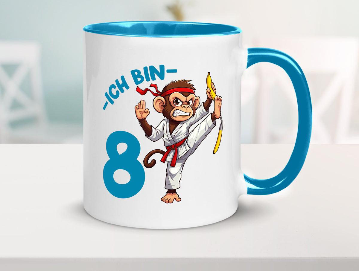Ich bin 8 | 8. Geburtstag Karate Kampfsport Affe lustiger Spruch Geschenk Tasse