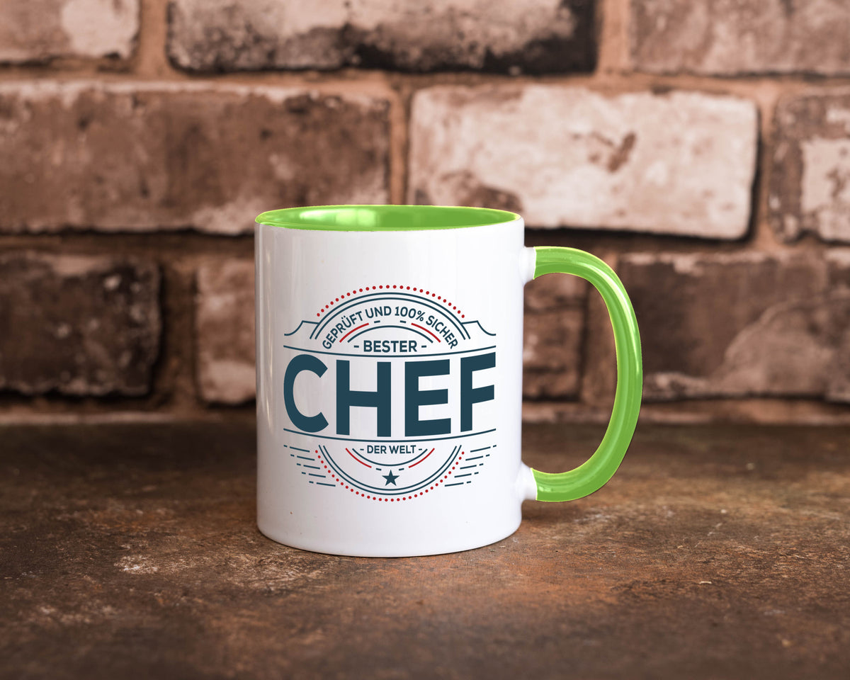 Geprüft und sicher: Chef | Führungskraft Vorgesetzter lustig Arbeit Kollegen Tasse