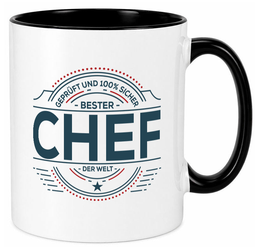 Geprüft und sicher: Chef | Führungskraft Vorgesetzter lustig Arbeit Kollegen Tasse