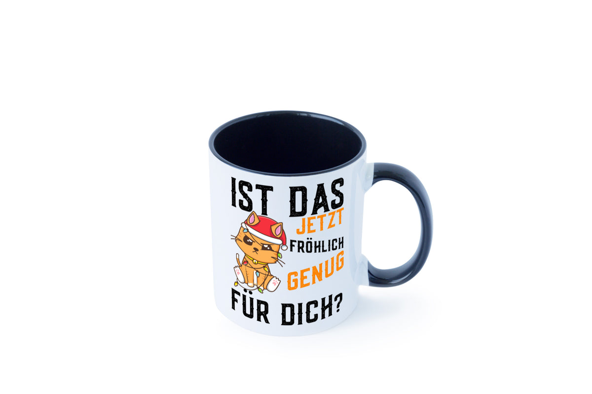 Ist das fröhlich genug | Katze Weihnachten Lichterkette Geschenk Tierliebhaber Tasse