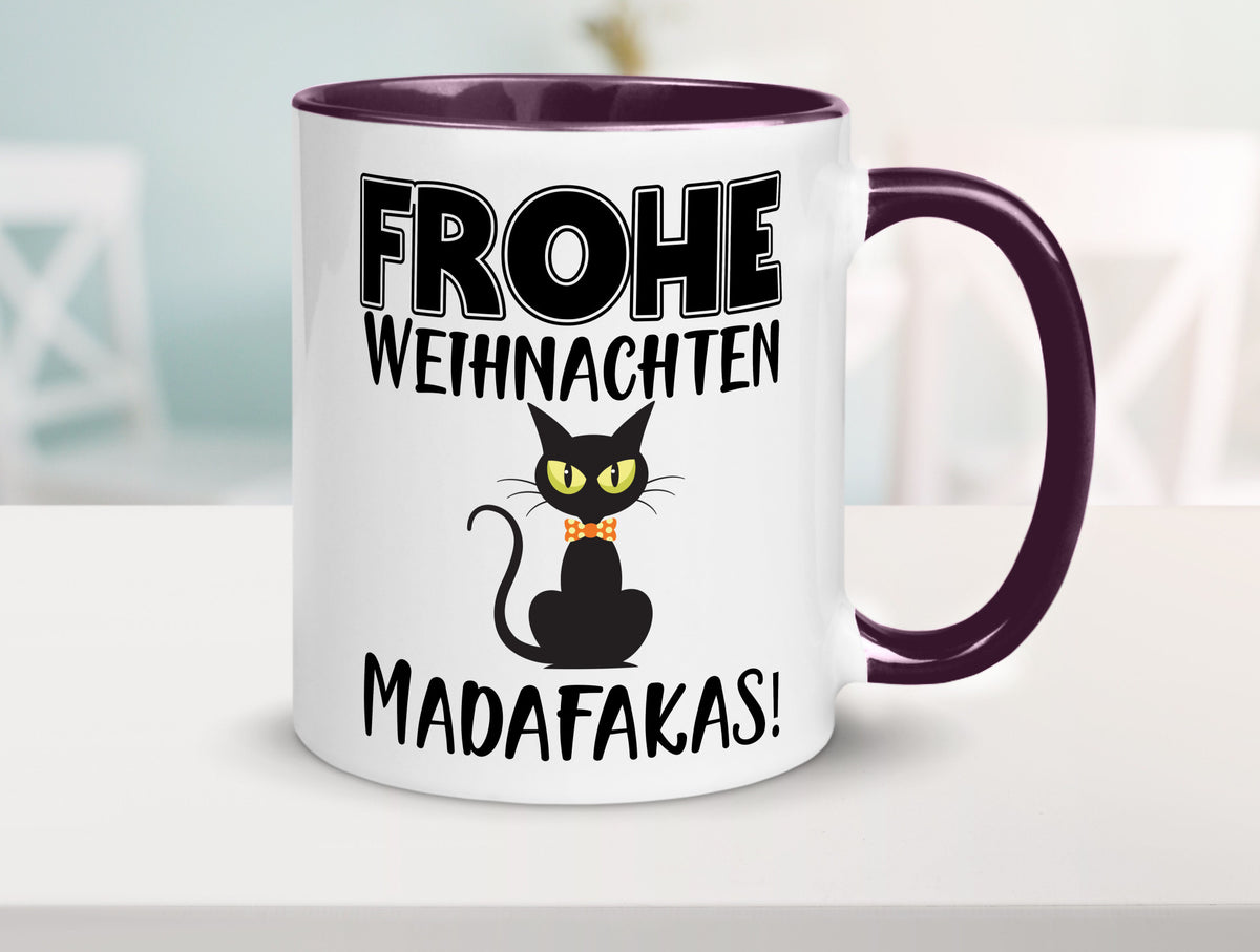 Frohe Weihnachten Madafakas! | Katze Tasse Vintage lustiger Spruch Geschenk