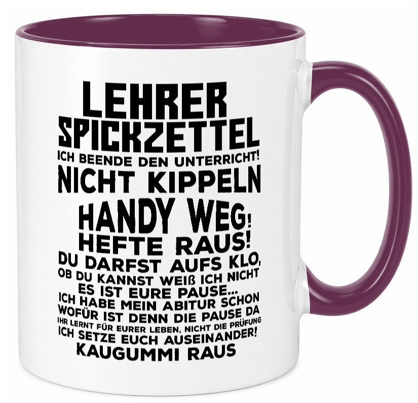 Lehrer Spickzettel | Beruf Tasse lustiger Spruch Geschenkidee Arbeit Kollegen