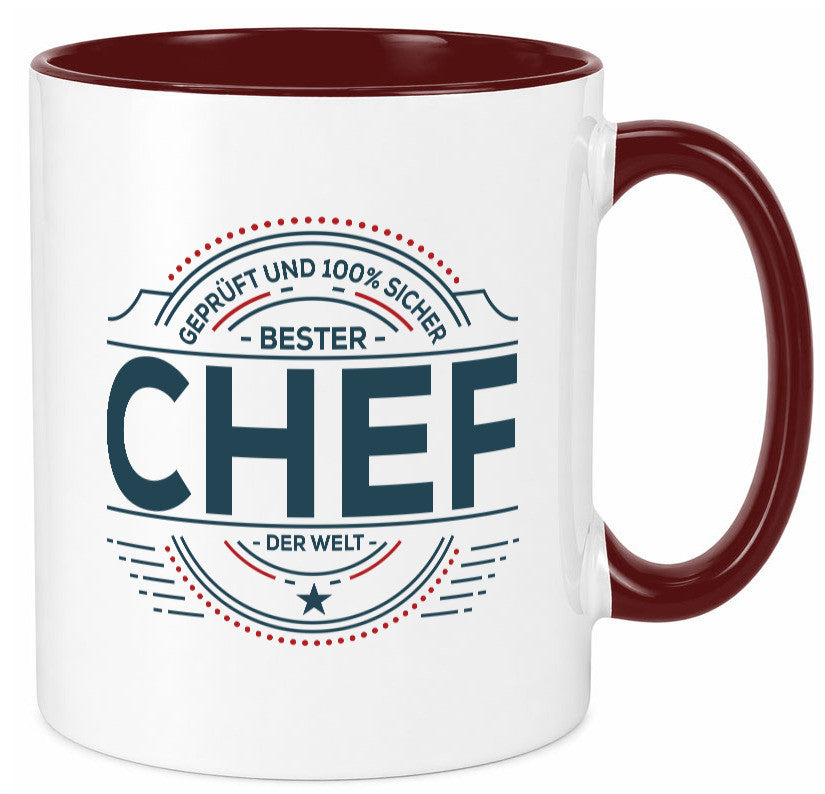 Geprüft und sicher: Chef | Führungskraft Vorgesetzter lustig Arbeit Kollegen Tasse