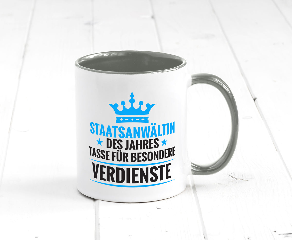 Besonderer Verdienst: Staatsanwältin | Anwältin lustiger Spruch Geschenk Humor Tasse