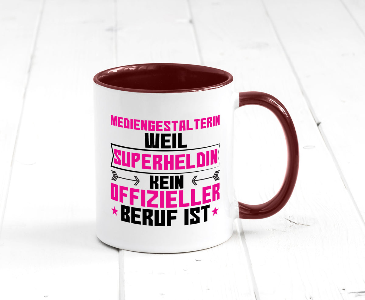 Superheldin Mediengestalterin | Medien lustiger Spruch Geschenk Humor Tasse