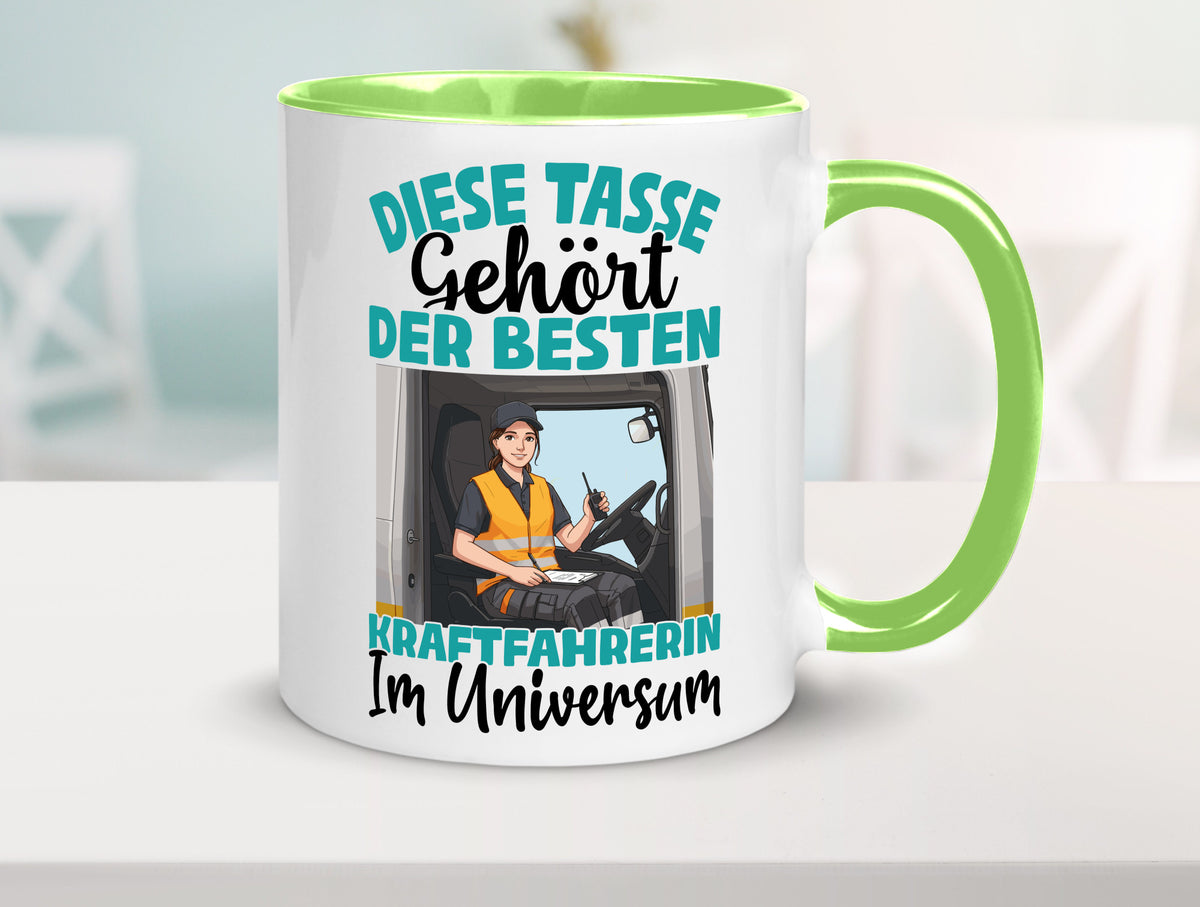 Im Universum: Kraftfahrerin | Lastwagen LKW lustig Humor Geschenkidee Geschenk Tasse