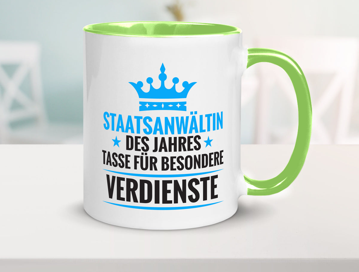 Besonderer Verdienst: Staatsanwältin | Anwältin lustiger Spruch Geschenk Humor Tasse