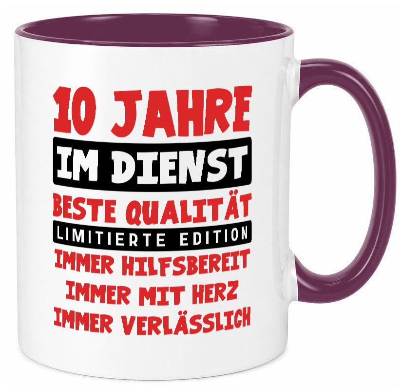 10 Jahre im Dienst | Jubiläum Arbeit v9 lustig Kollegen Büro Geschenk Tasse