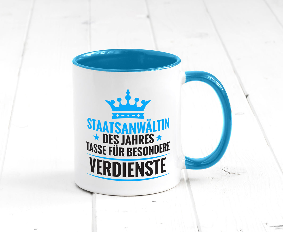 Besonderer Verdienst: Staatsanwältin | Anwältin lustiger Spruch Geschenk Humor Tasse