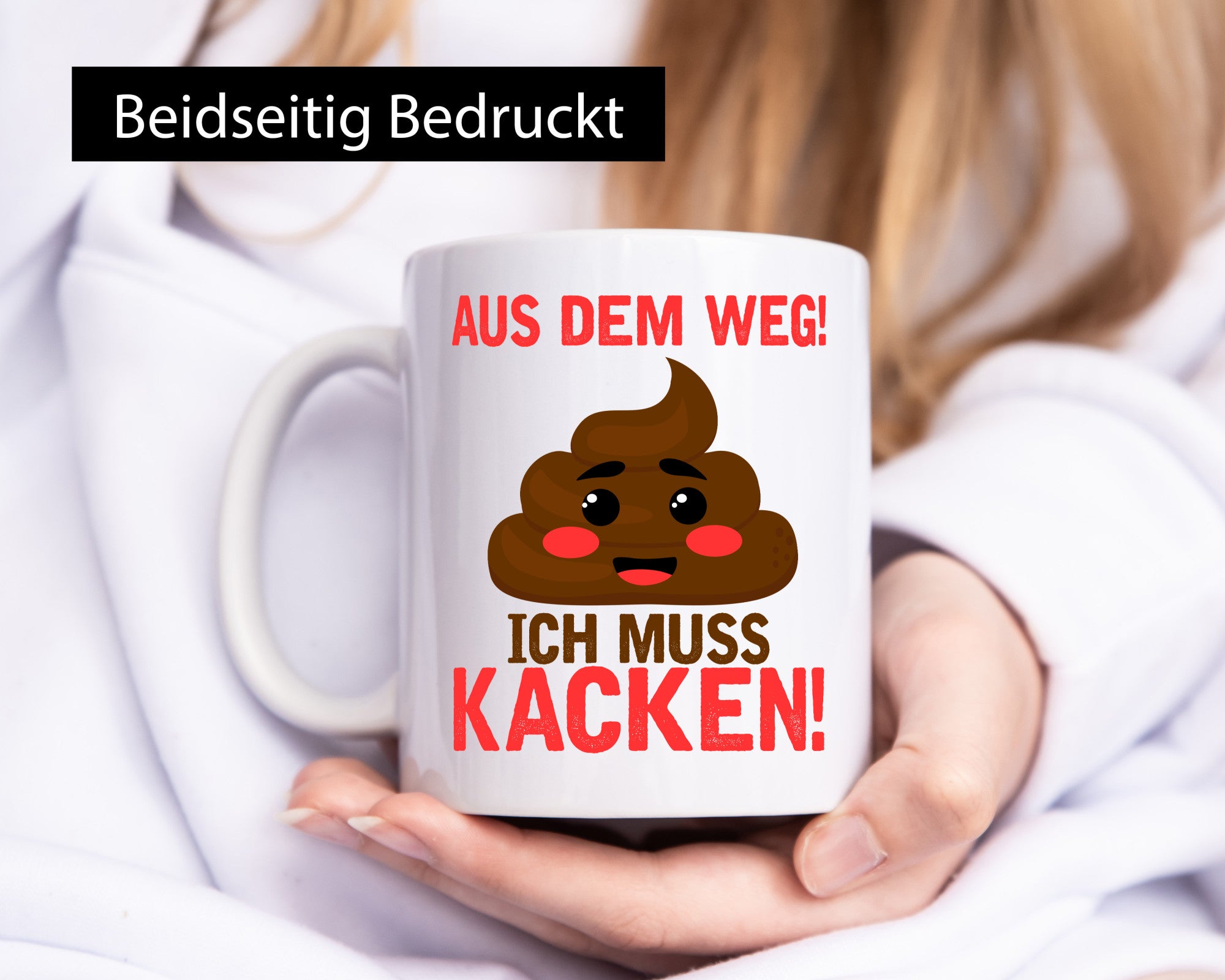 Aus dem Weg, ich muss kacken | Toiletten-Spruch Pupsen Geschenkidee Humor Tasse