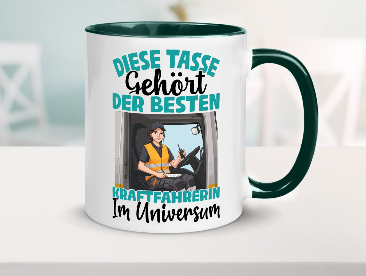 Im Universum: Kraftfahrerin | Lastwagen LKW lustig Humor Geschenkidee Geschenk Tasse