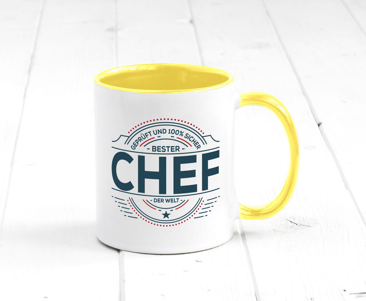 Geprüft und sicher: Chef | Führungskraft Vorgesetzter lustig Arbeit Kollegen Tasse