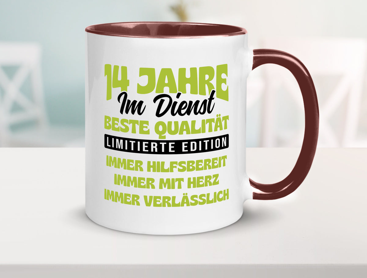 14 Jahre im Dienst | Jubiläum Arbeit v4 Geschenkidee Kollegen Büro Humor Tasse