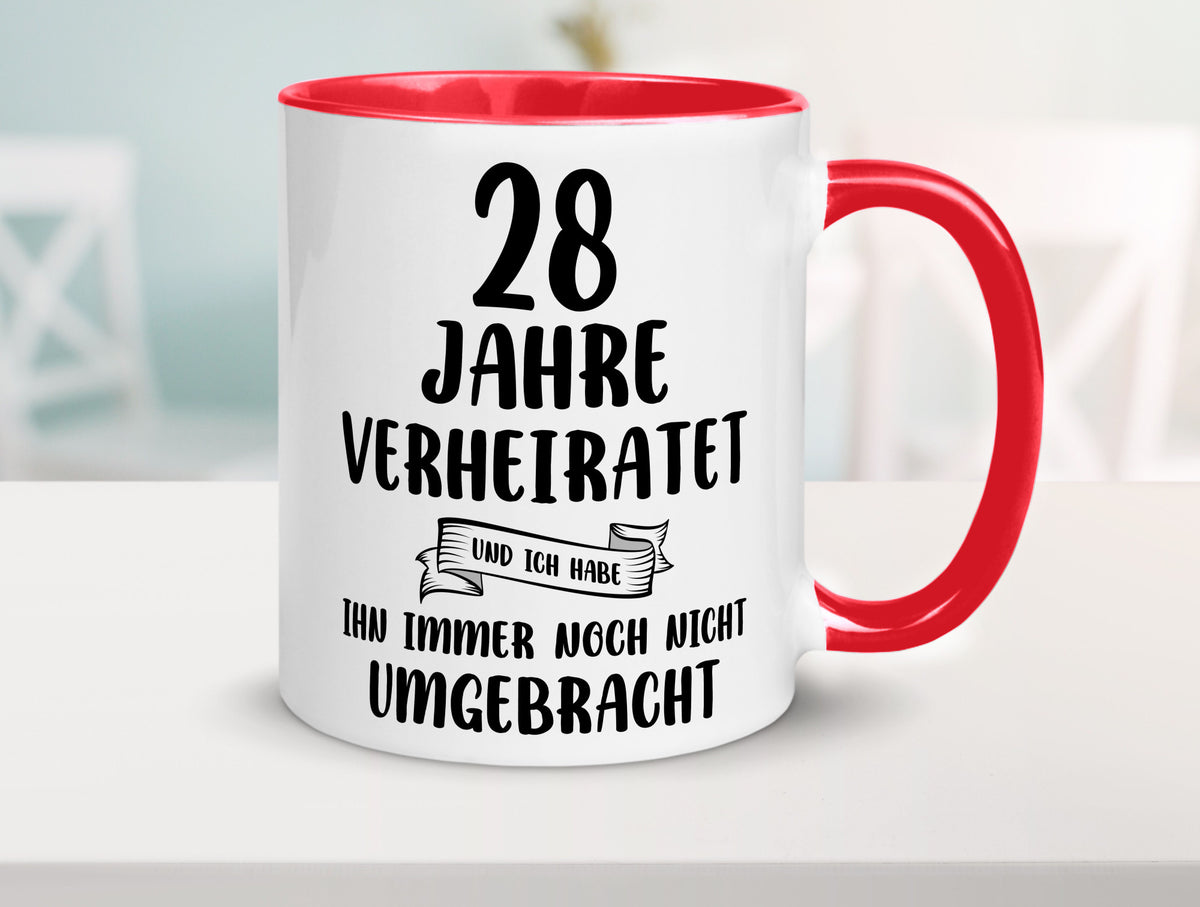 28 Jahre Verheiratet, immer noch am Leben! Geschenkidee Humor Tasse
