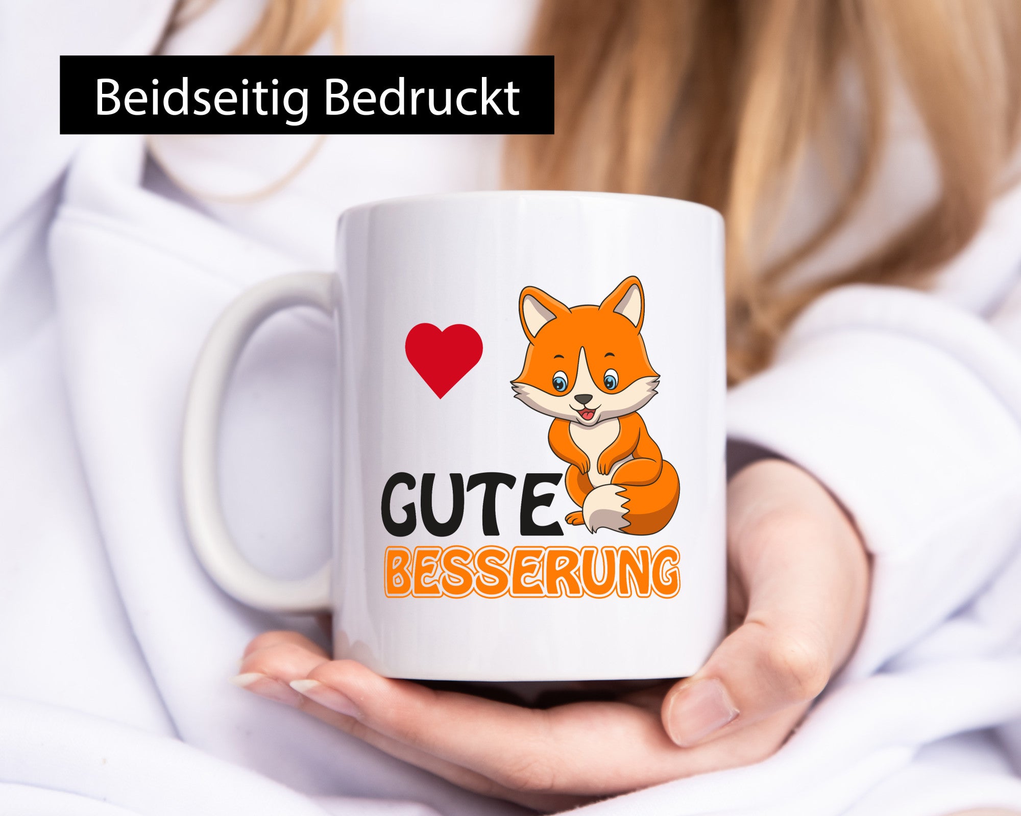Gute Besserung | Genesung Tasse Fuchs mit Herzen lustig Humor Geschenkidee