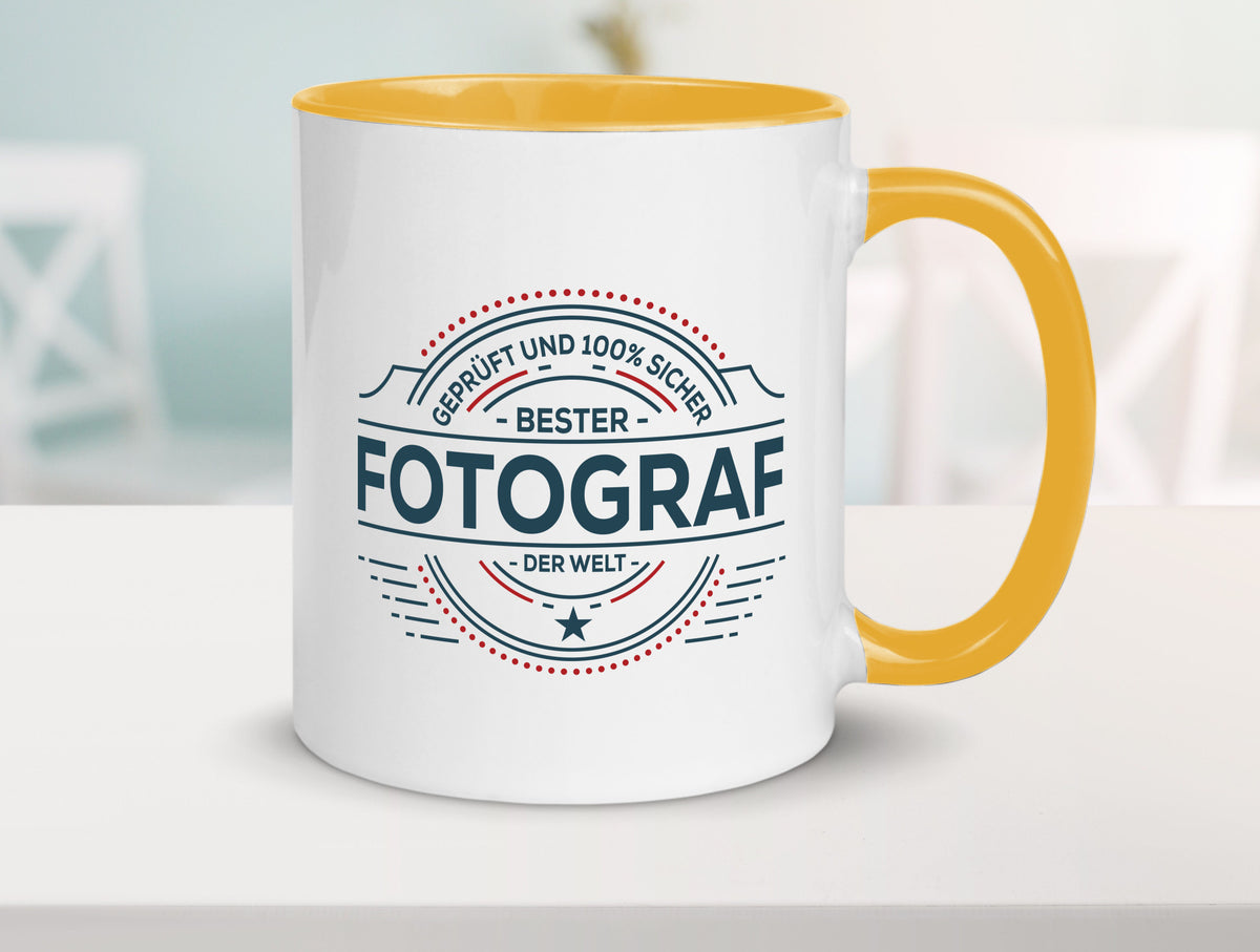 Geprüft und sicher: Fotograf | Fotografie Kamera Humor Geschenkidee Tasse