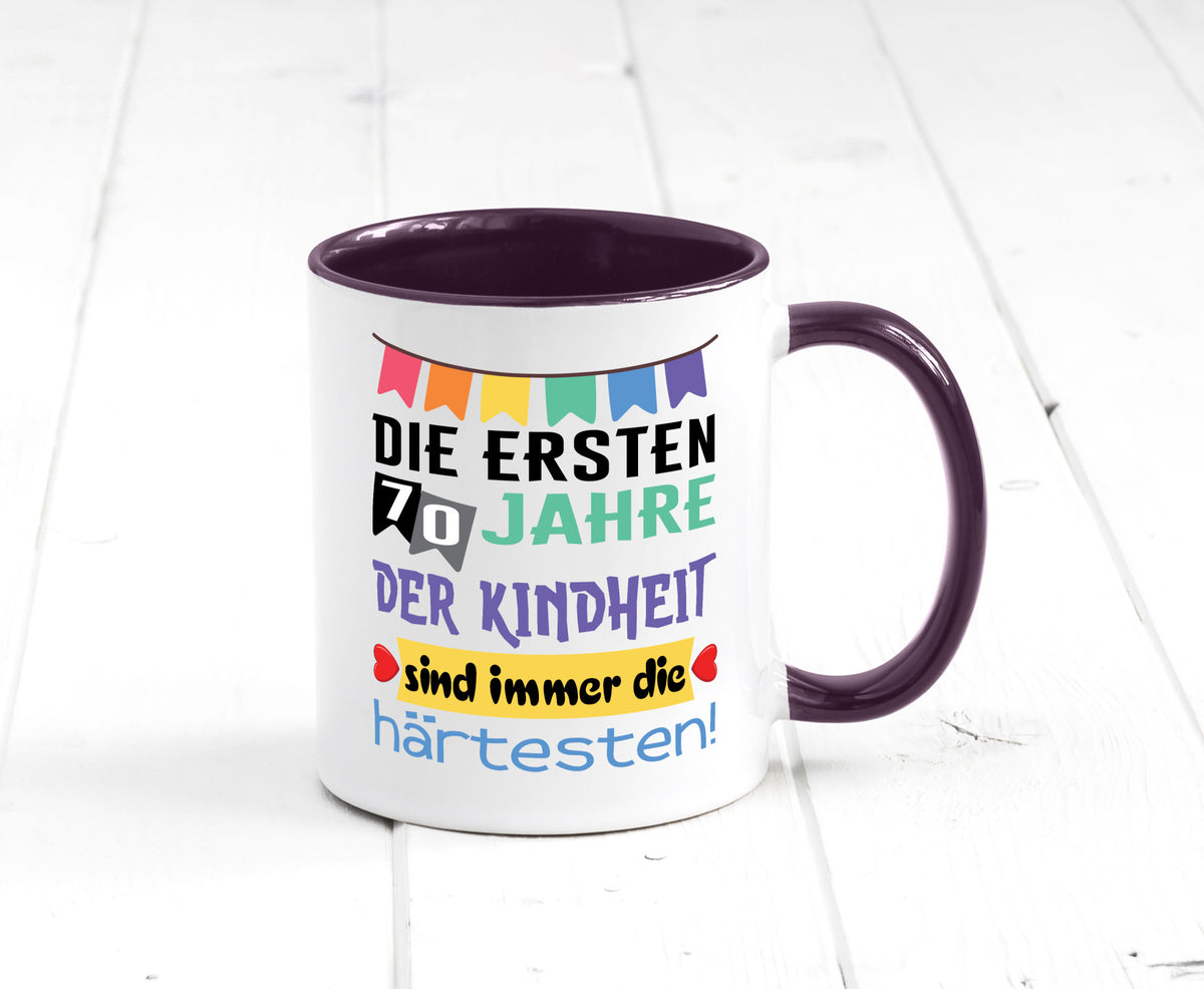 Die ersten 70 Jahre der Kindheit | 70. Geburtstag Rentner Humor Ruhestand Tasse