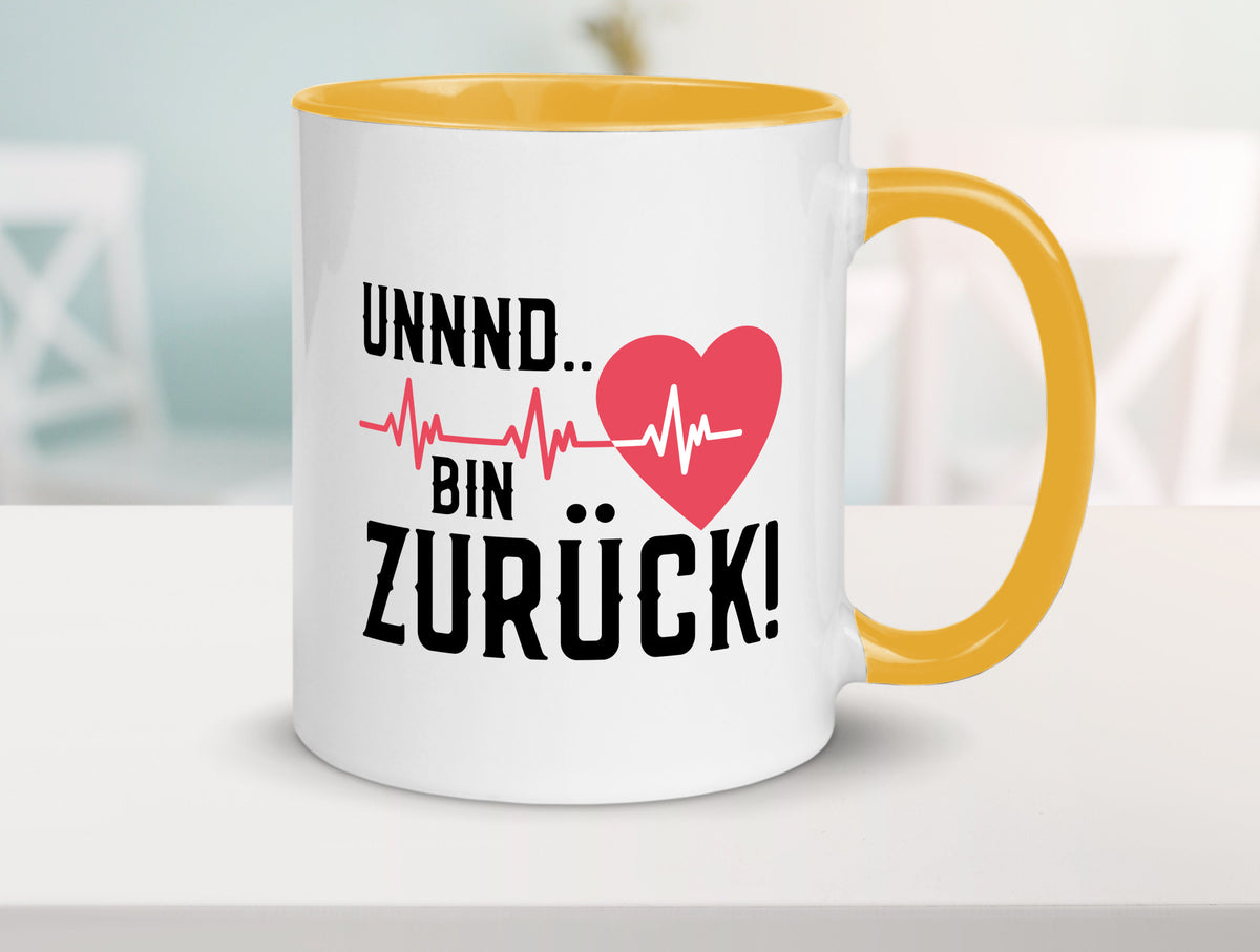 Bin zurück | Herzschlag Reanimation Puls Arzt Klinik Geschenk Humor Tasse
