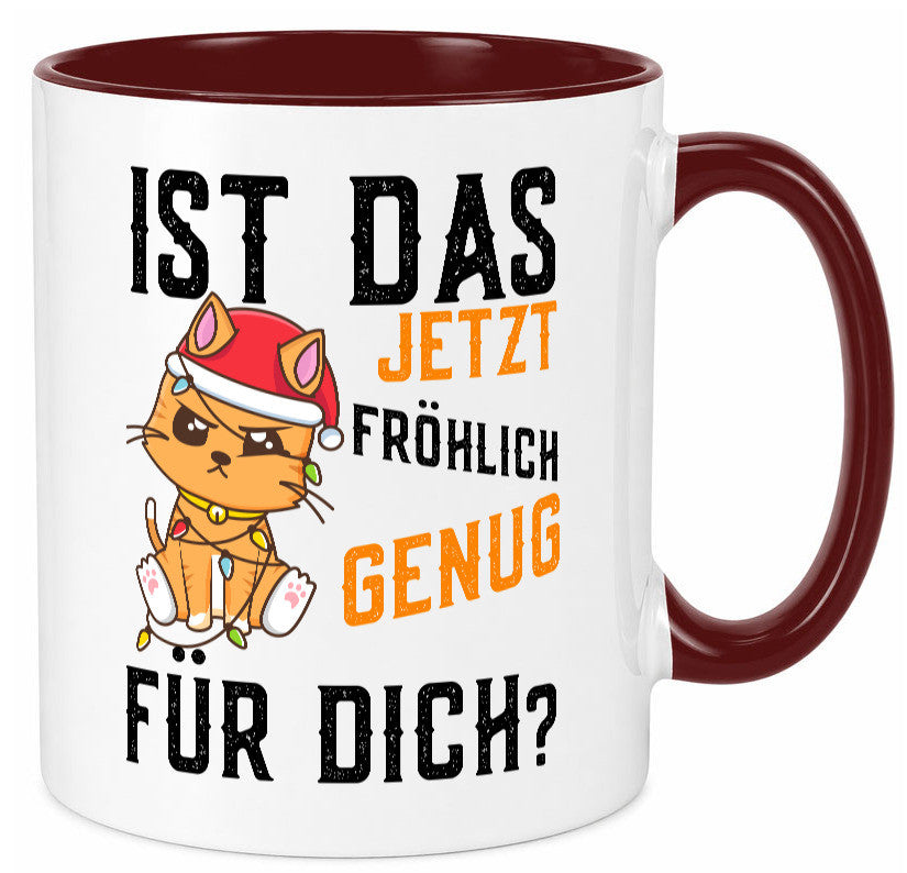 Ist das fröhlich genug | Katze Weihnachten Lichterkette Geschenk Tierliebhaber Tasse