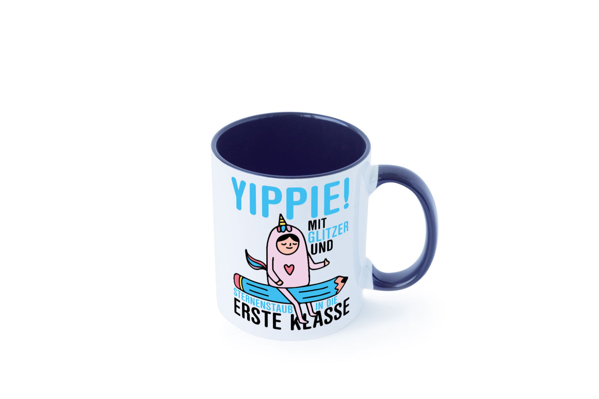 Mit Glitzer und Sternenstaub | Einschulung Einhorn lustiger Spruch Geschenk Tasse